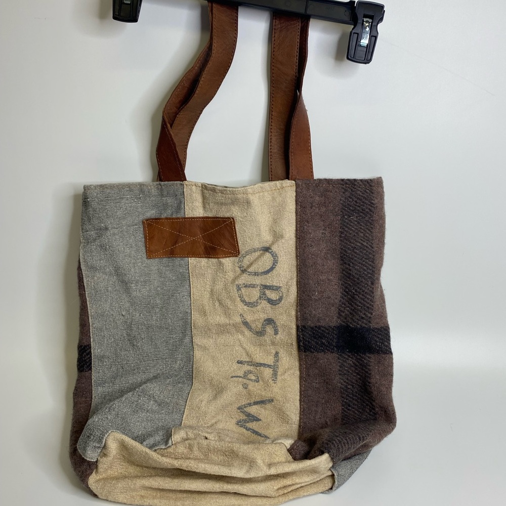 Handmade Patchwork Tote Bag in Brown and Cream